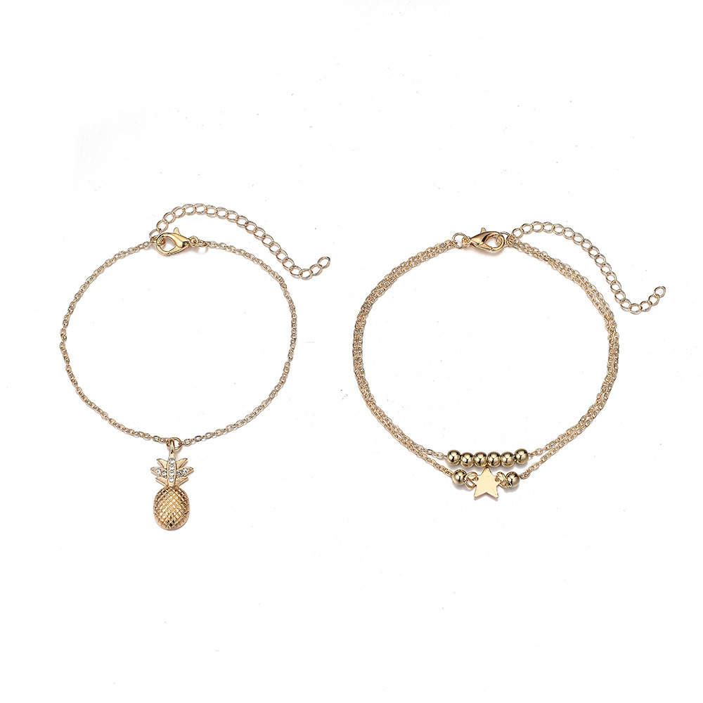 Pineapple Layered Golden Round Anklet Set