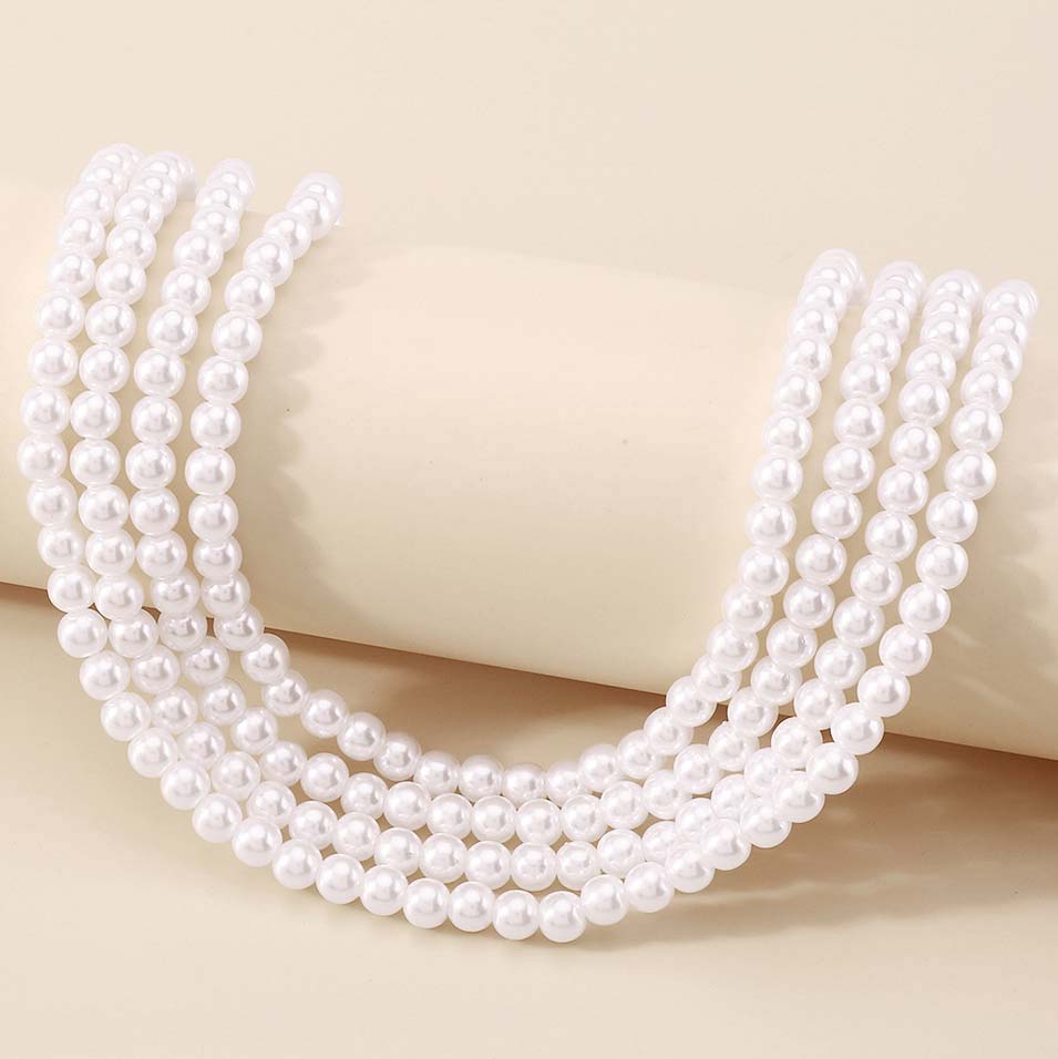 Round Pearl Design White Layered Necklace