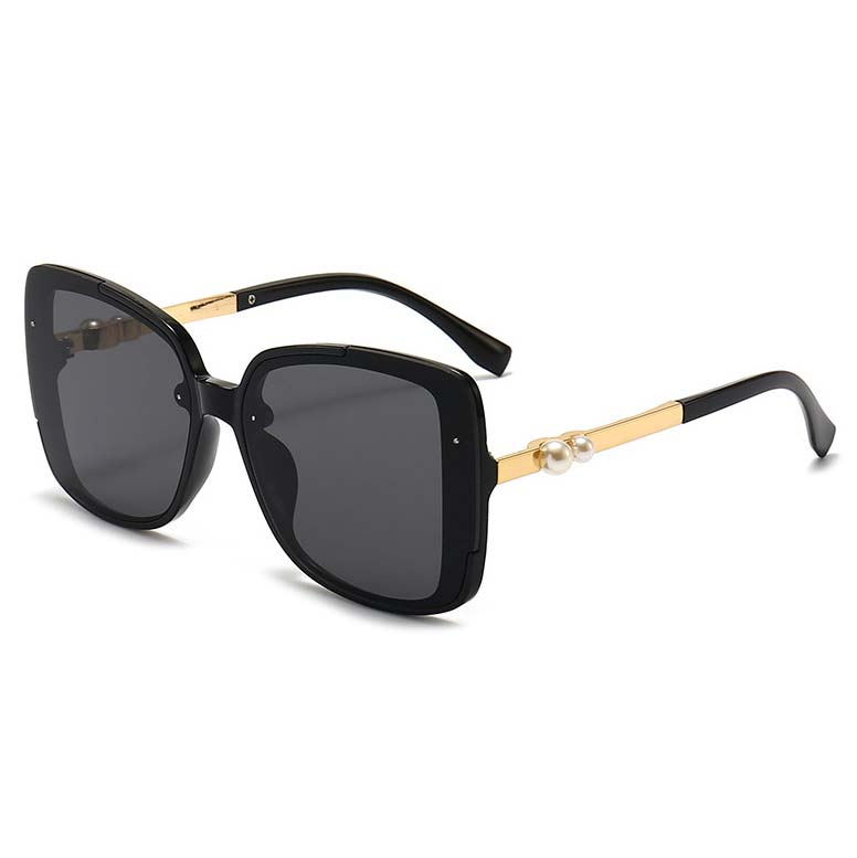 Plastic Detail Black Geometric Pattern Sunglasses