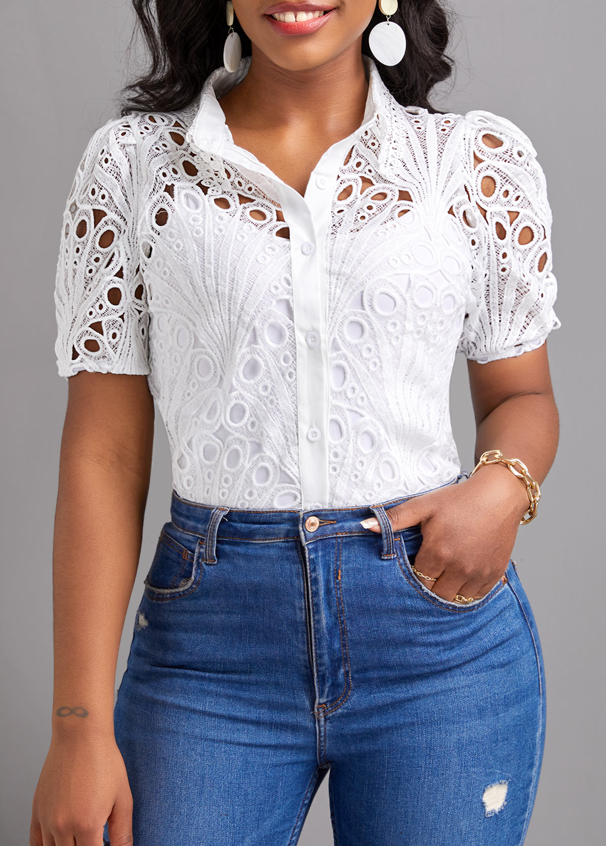 White Short Sleeve Blouse