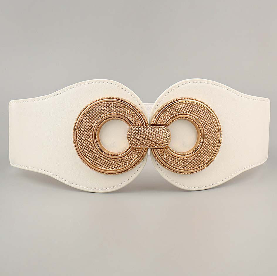 Circular Ring Faux Leather White Belt