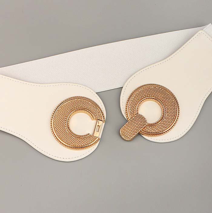 Circular Ring Faux Leather White Belt