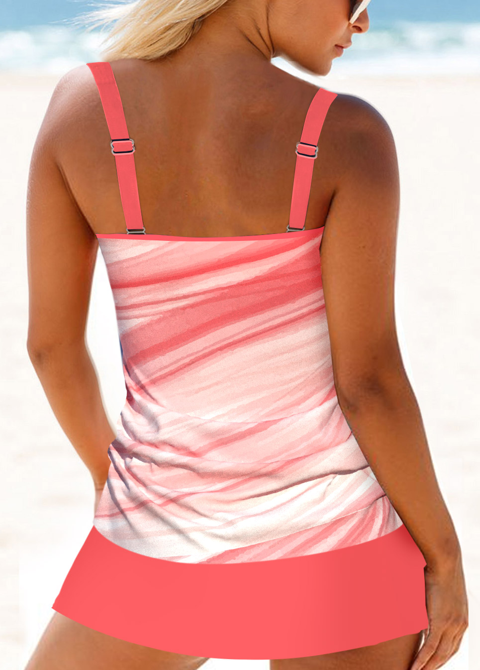 Mid Waisted Ombre Circular Ring Coral Tankini Set