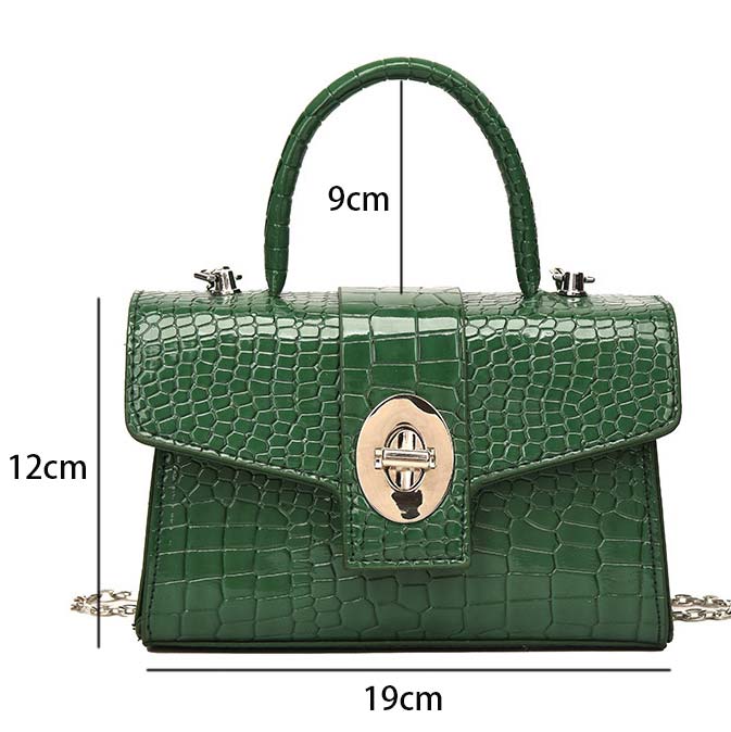 Green Chains Turnlock PU Detail Hand Bag