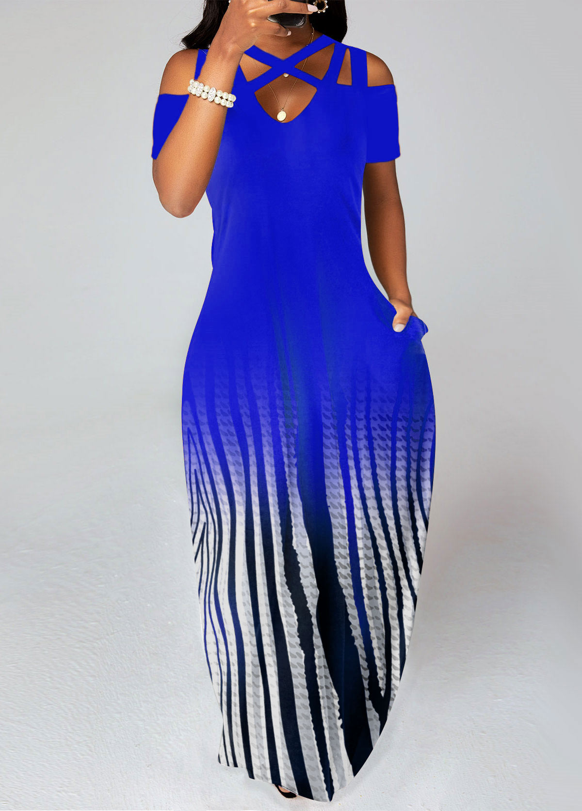 Ombre Criss Cross Royal Blue Maxi Dress USD 27.98