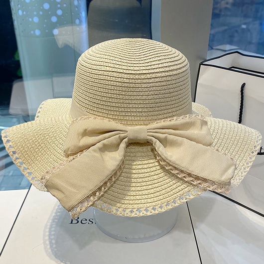 Bowknot Design Beige Summer Visor Hat