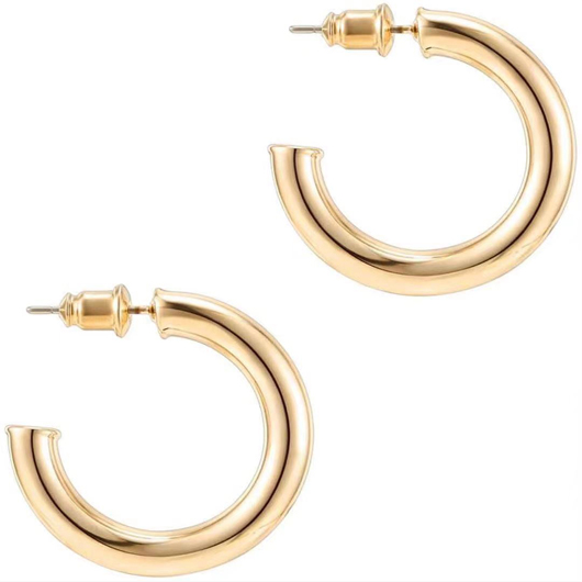 Gold Round Geometric Pattern Alloy Detail Earrings