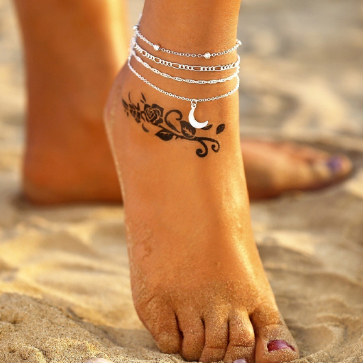 Silvery White Moon Alloy Detail Anklet Set