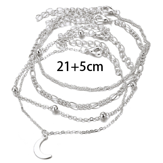 Silvery White Moon Alloy Detail Anklet Set