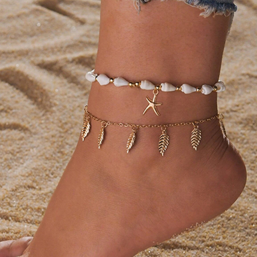 Layered Starfish Gold Leaf Anklet Set