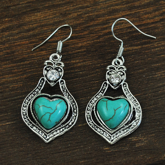Retro Cutout Design Turquoise Heart Earrings