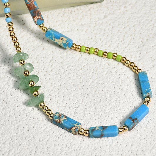 Multi Color Round Stone Detail Necklace