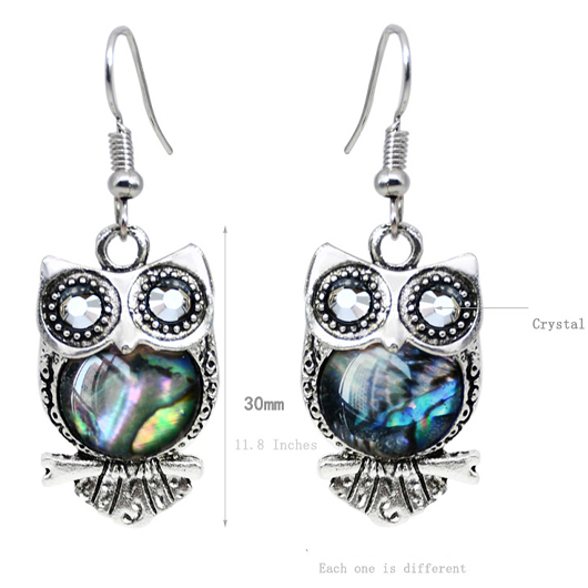 Owl Shape Detail Silver Alloy Earrings