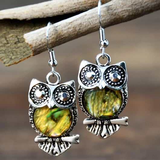Owl Shape Detail Silver Alloy Earrings