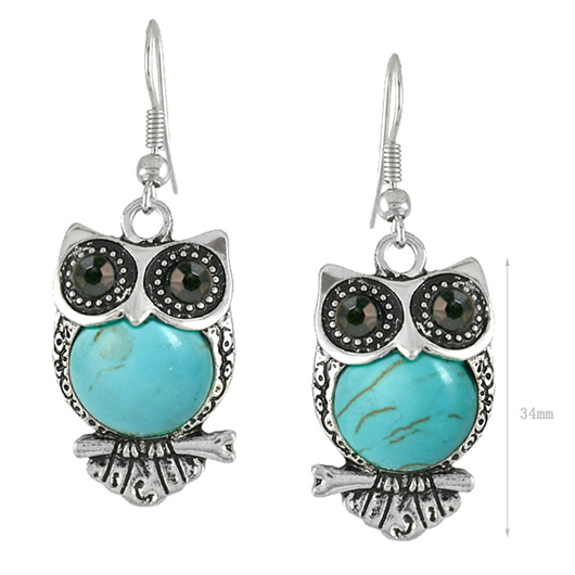 Owl Shape Detail Turquoise Alloy Earrings