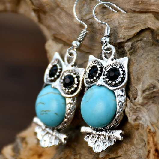 Owl Shape Detail Turquoise Alloy Earrings