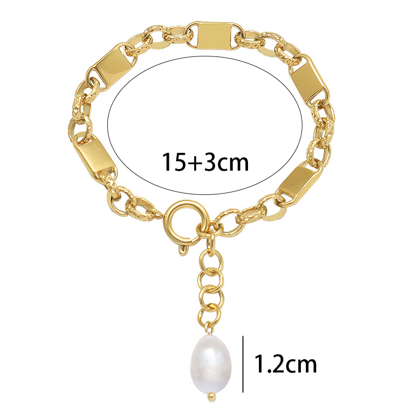Chain Detail Gold Pearl Design Bracelet