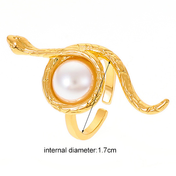 Pearl Snake Design Gold Metal Ring