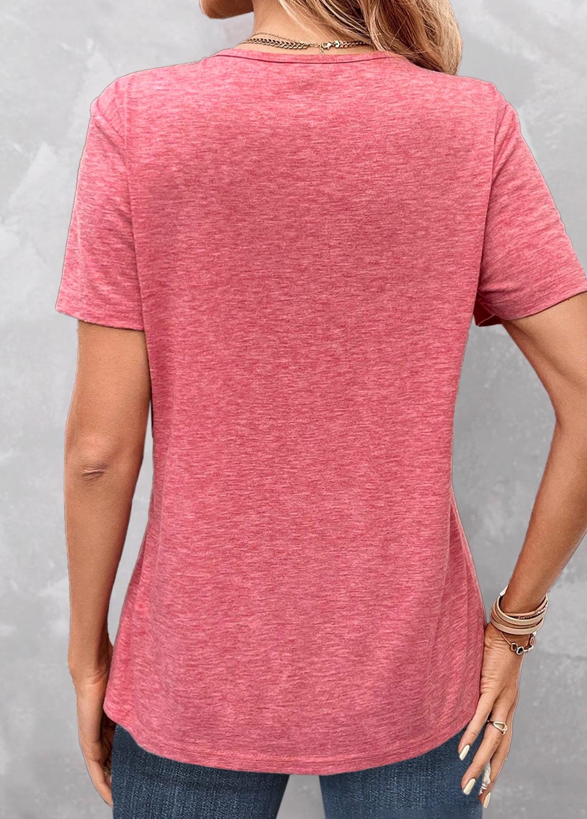 Cage Neck Lace Peach Red Short Sleeve T Shirt