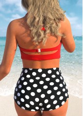 High Waist Polka Dot Print Halter Neck Bikini Set