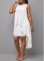 White Hollow Embroidered Round Neck Sleeveless Dress
