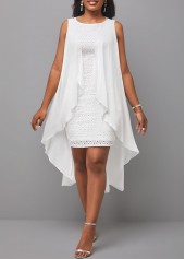 White Hollow Embroidered Round Neck Sleeveless Dress