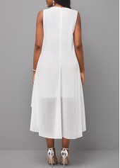 White Hollow Embroidered Round Neck Sleeveless Dress