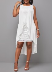 White Hollow Embroidered Round Neck Sleeveless Dress
