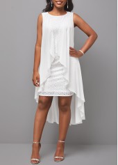 White Hollow Embroidered Round Neck Sleeveless Dress