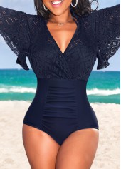 Lace Navy Patchwork One Piece Swimwear