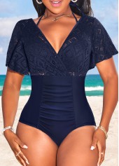 Lace Navy Patchwork One Piece Swimwear