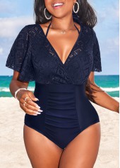 Lace Navy Patchwork One Piece Swimwear