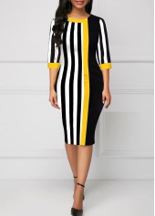 Black Striped Round Neck Bodycon Dress