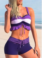 Mid Waisted Purple Striped Swim Shorts