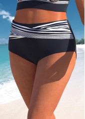 High Waisted Navy Plus Size Striped Bikini Bottom