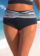 High Waisted Navy Plus Size Striped Bikini Bottom