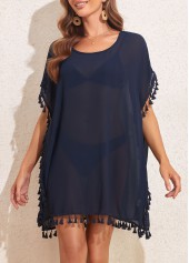 Split Patchwork Tassel Navy Cover Up