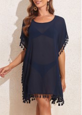 Split Patchwork Tassel Navy Cover Up
