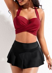 High Waisted Criss Cross Wine Red Bikini Set