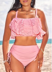 High Waisted Patchwork Light Pink Bikini Set