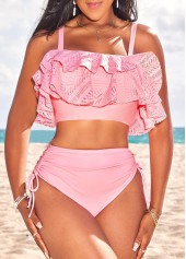 High Waisted Patchwork Light Pink Bikini Set
