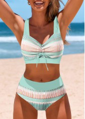 Geometric Print Criss Cross Mint Green Bikini Set