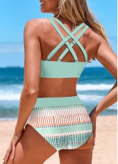 Geometric Print Criss Cross Mint Green Bikini Set