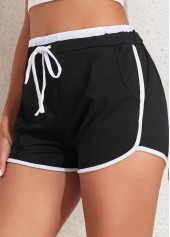 Drawastring Contrast Binding Black Regular High Waisted Shorts