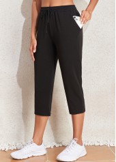 Drawastring Pocket Black Regular High Waisted Pants
