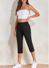 Drawastring Pocket Black Regular High Waisted Pants