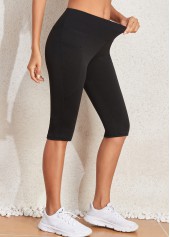 Black Elastic Waist Mid Waisted Knee Length Leggings