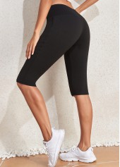 Black Elastic Waist Mid Waisted Knee Length Leggings