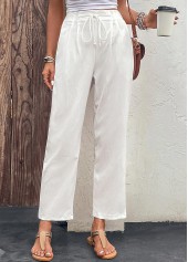 White Drawastring High Waisted Pocket Pants