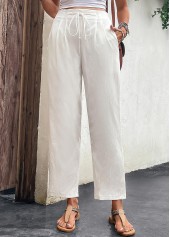 White Drawastring High Waisted Pocket Pants